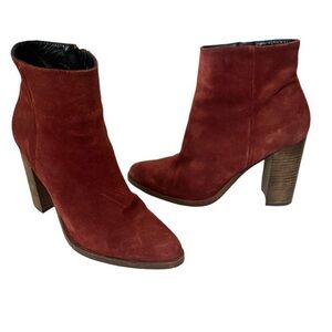 Freda Salvador Luck Suede Block Ankle Heel Boots, Brick Red, Size 6.5